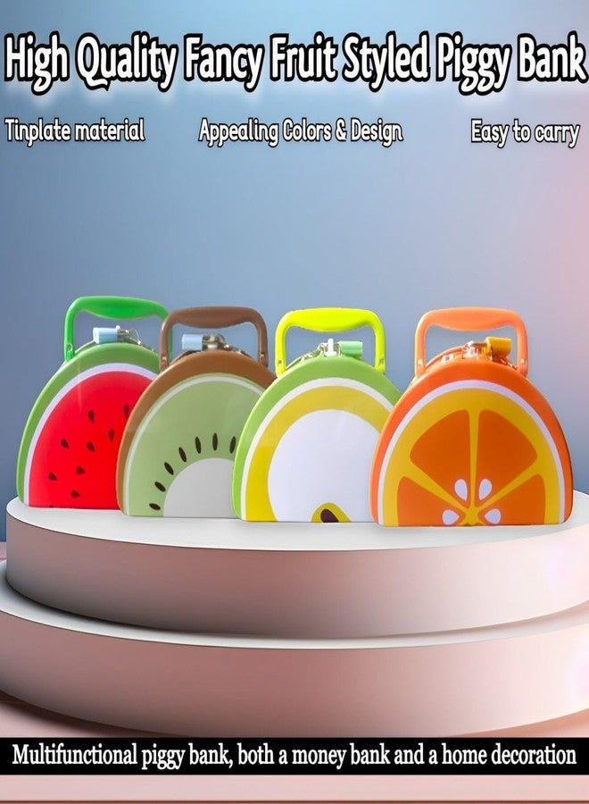 TLISMI حصالة نقود إبداعية على شكل فاكهة من TLISMI، مزودة بقفل ومفاتيح ومقبض محمول. صندوق نقود معدني فاخر لحفظ النقود، بسعة كبيرة، مناسب للأطفال من الجنسين، كهدية عيد ميلاد. - Image 2